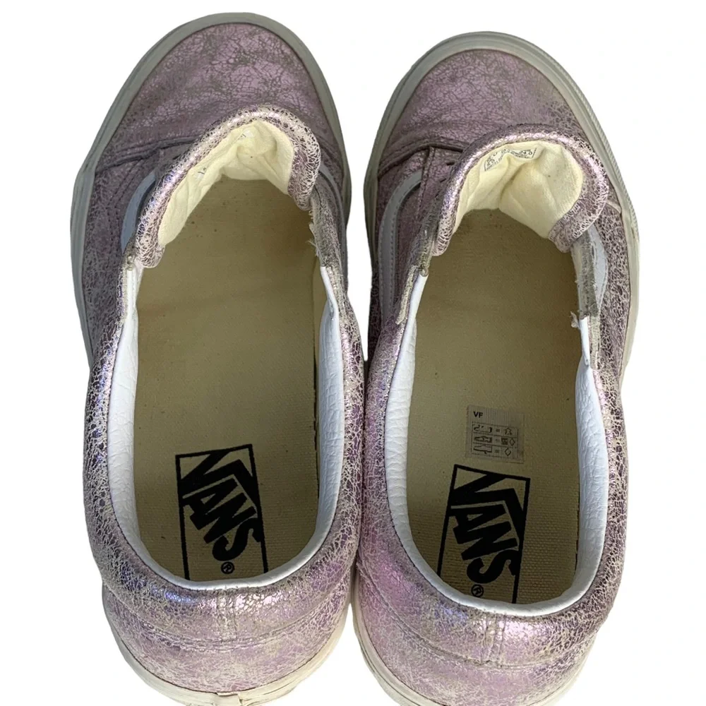 VANS Women 7.5‎ Old Skool Pink Cracked Shimmer Leather Low Lace Up Sneaker Shoes